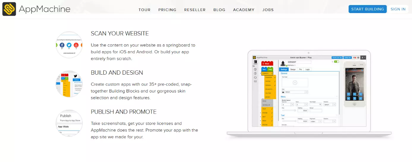 Page d’accueil du système modulaire AppMachine