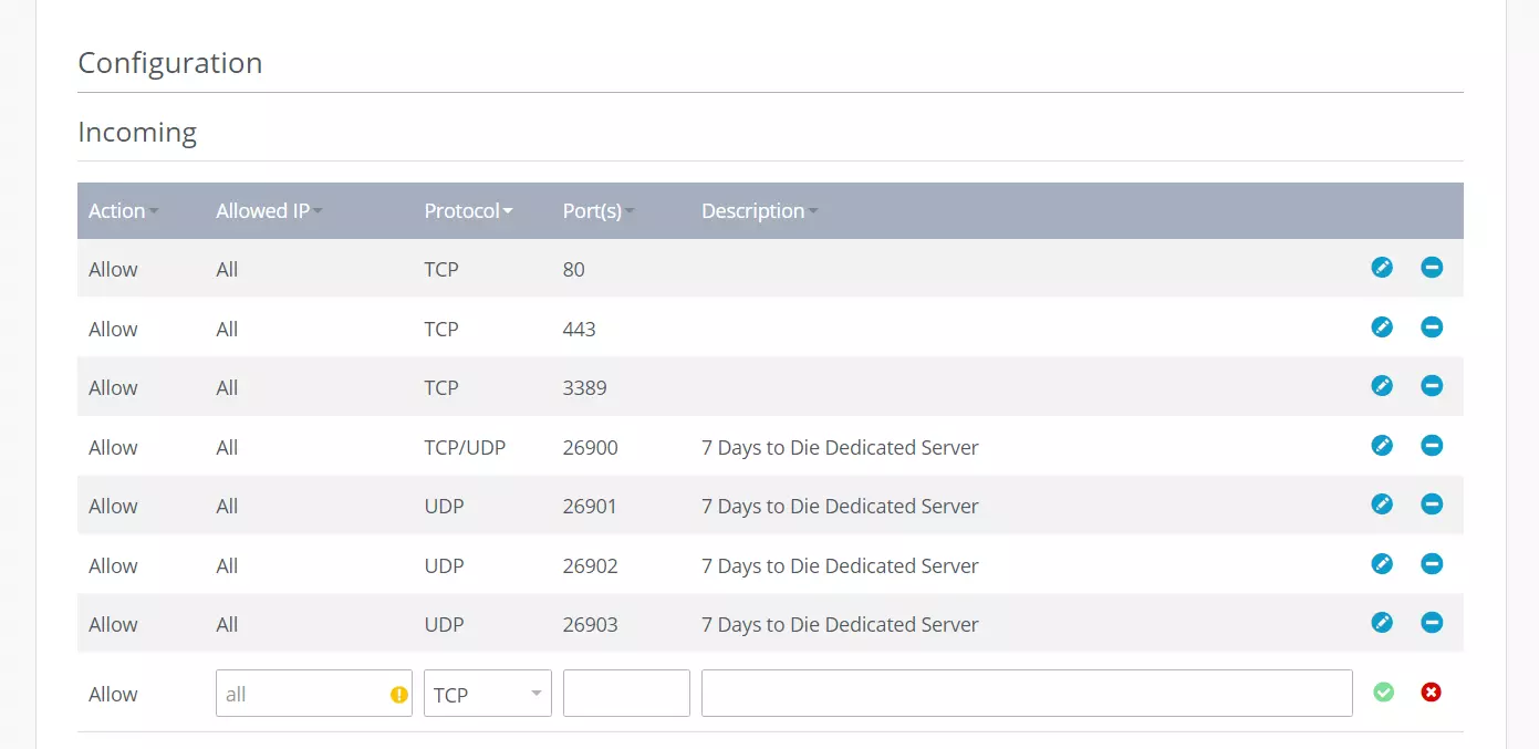 Server 7 Days to Die : activation du port dans le Cloud Panel de IONOS