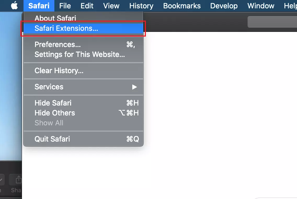 Dans Safari, vous pouvez accéder aux extensions de Safari via le menu