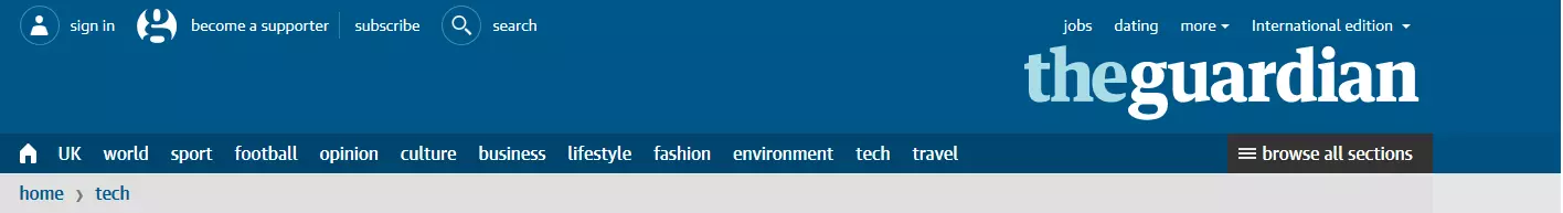 Capture d‘écran du fil d’Ariane sur www.theguardian.com