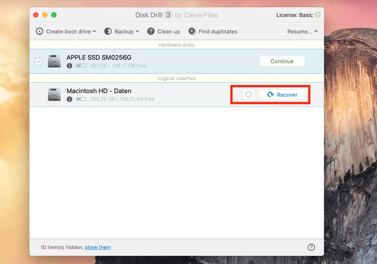 Disk Drill : écran d’accueil