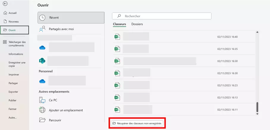 Excel : récupérer des classeurs non enregistrés