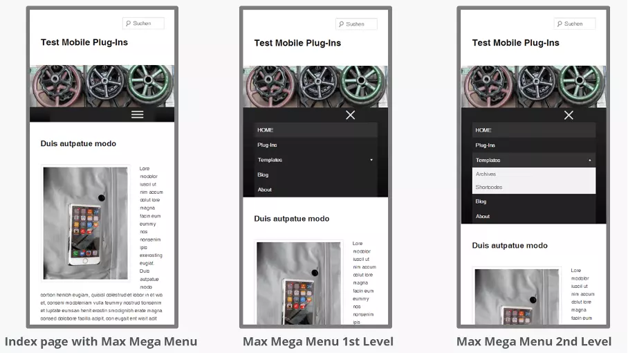 Site Web mobile conçu avec le plugin Max Mega Menu