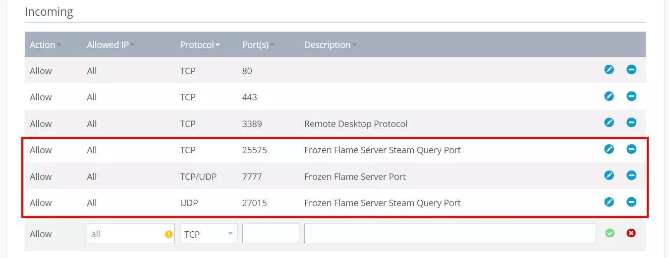 Frozen Flame : libérer des ports dans le Cloud Panel IONOS