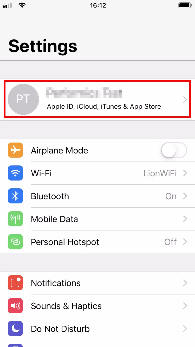 iOS : menu « Réglages »