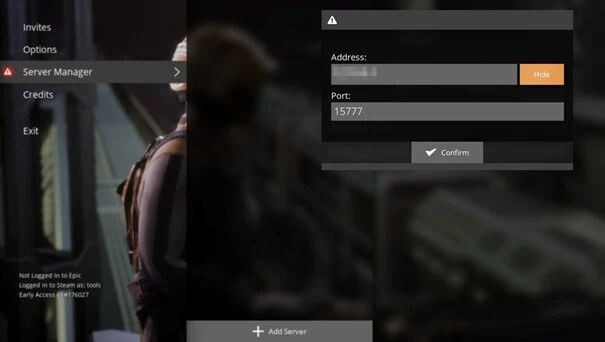 Capture d’écran de Satisfactory : ajouter un serveur dans le gestionnaire de serveurs