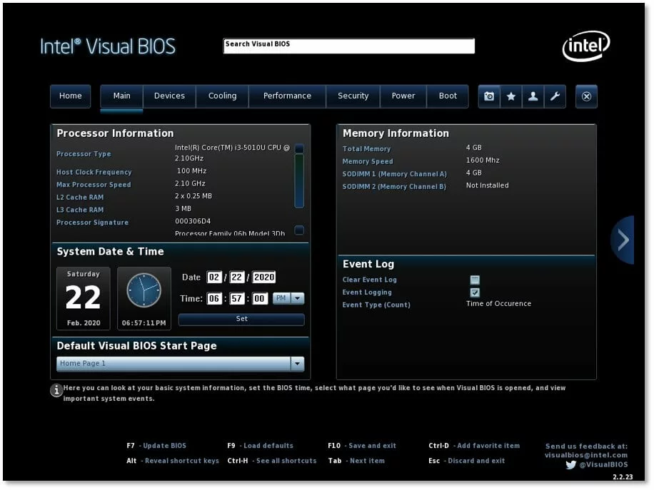 Intel Visual BIOS : Main Screen