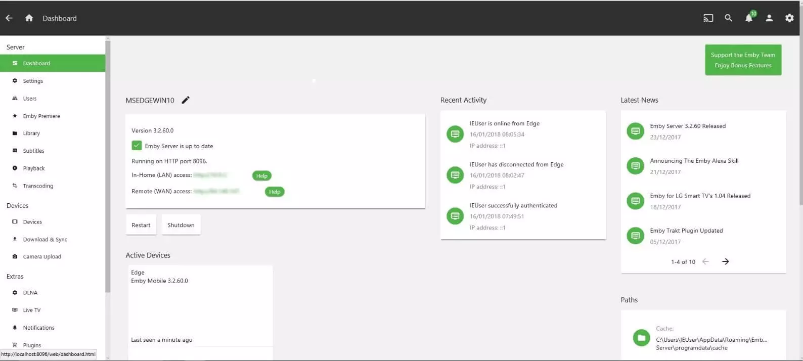 Interface d’Emby dans le Backend