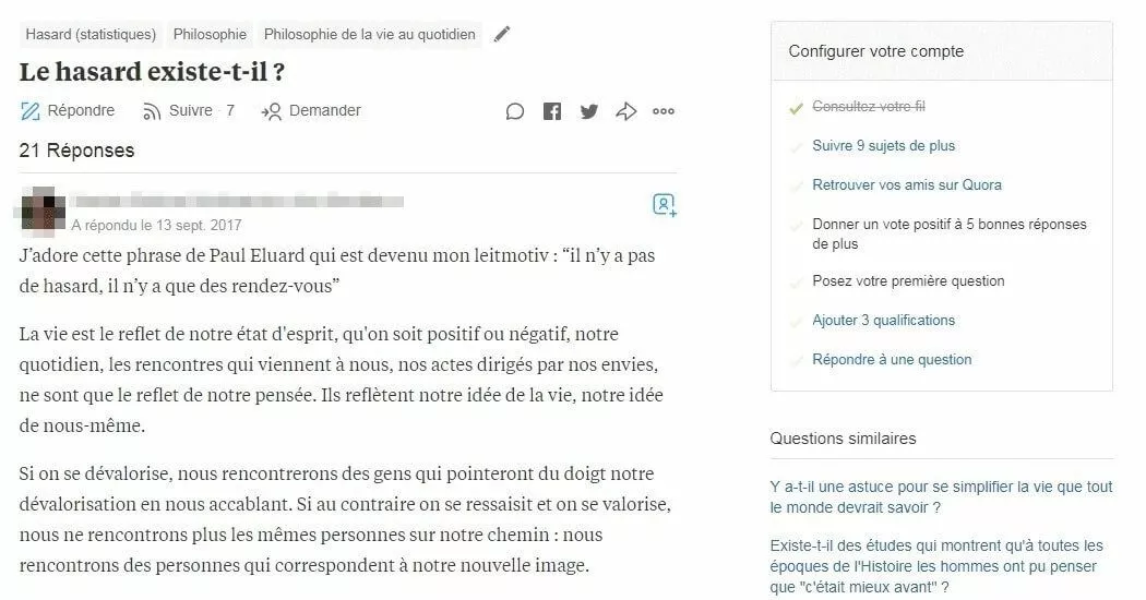 Une question sur Quora qui a reçu 21 réponses