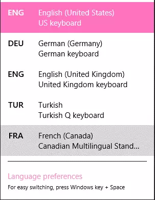 Options de clavier dans la barre des tâches de Windows 8