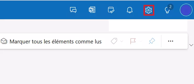 Menu de la version Web d’Outlook