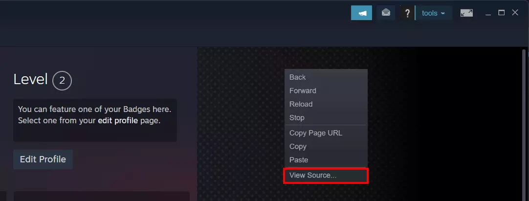 Application Steam « Voir le code source » dans le menu contextuel