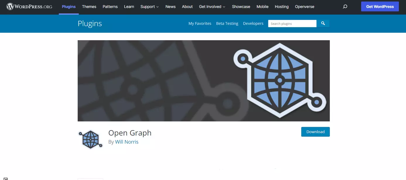 Page d’accueil du plugin Open Graph sur WordPress