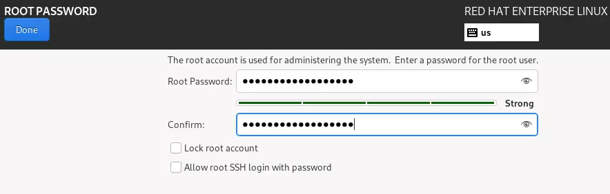 Installation de RHEL 9 : mot de passe root