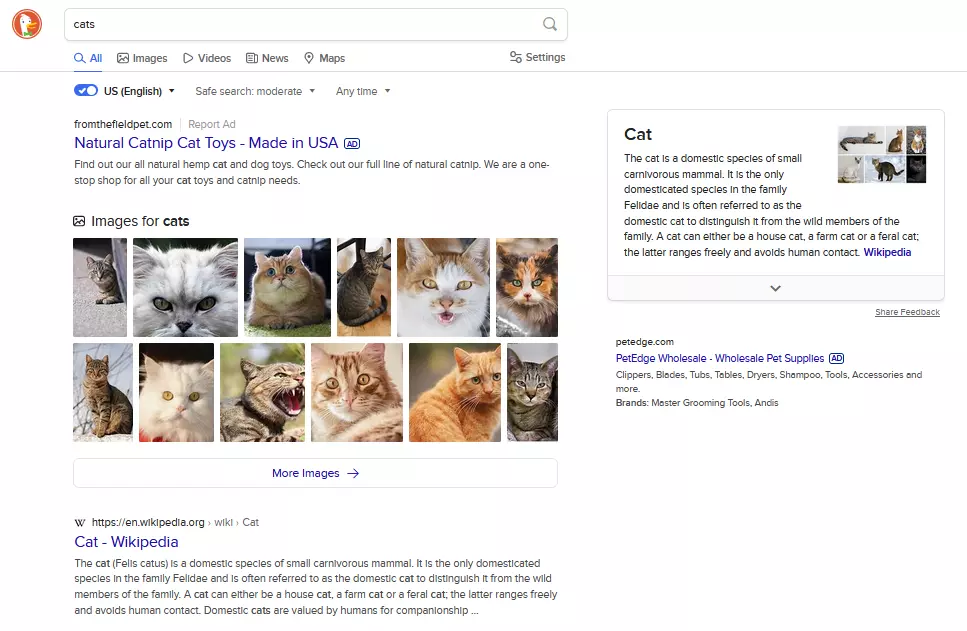 Résultats de la recherche DuckDuckGo pour le terme « chats »