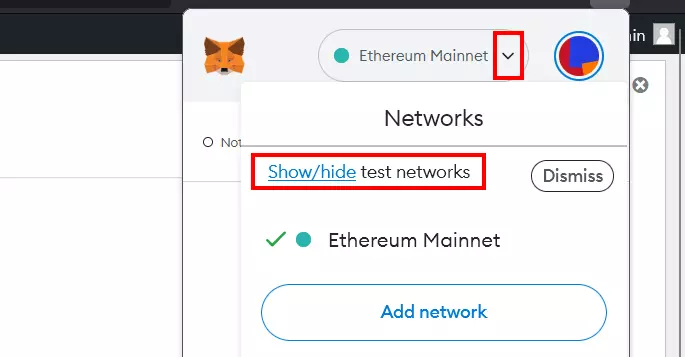 Menu MetaMask dans Mozilla Firefox