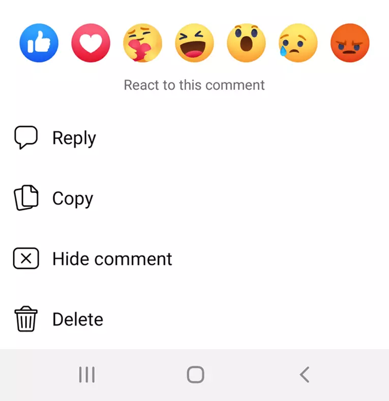 Menu contextuel dans l‘application Facebook