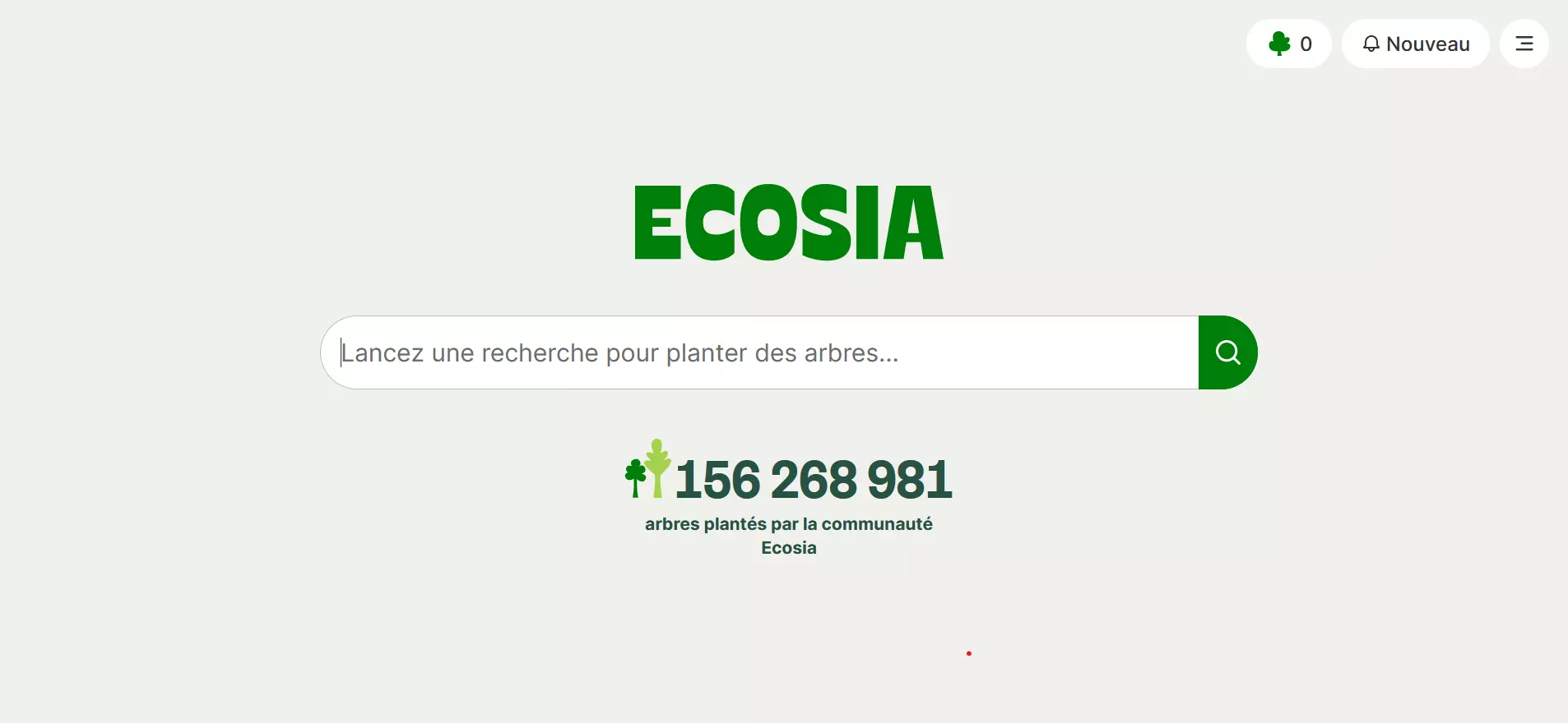 Capture d’écran de la page d’accueil d’Ecosia