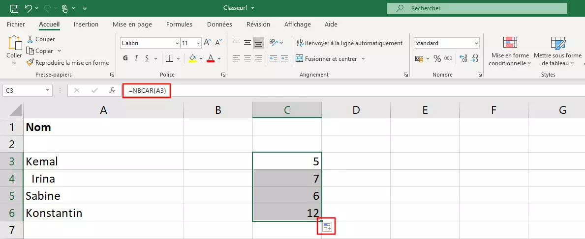 Excel : vérifier le nombre de caractères avec NBCAR