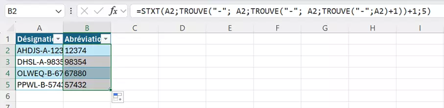 Combinaison des fonctions STEXT et TROUVE