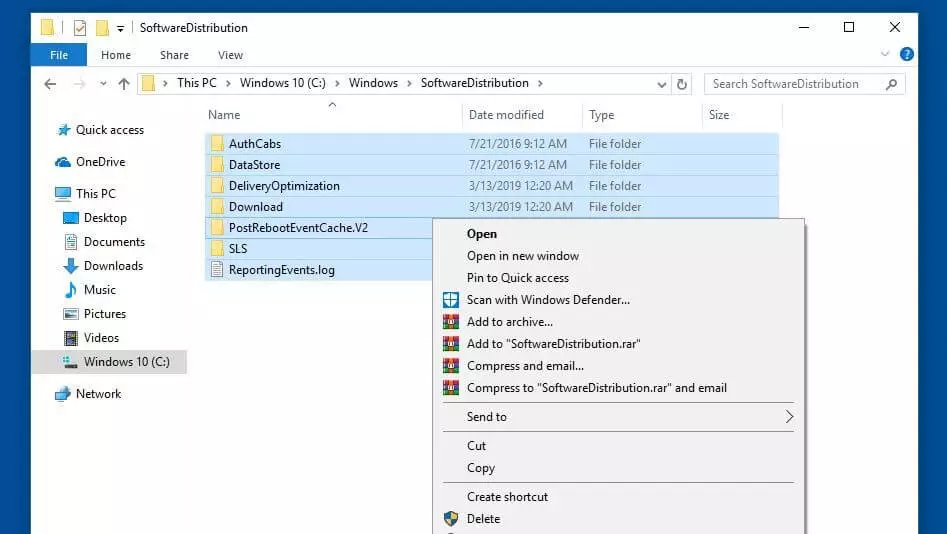 Windows 10 : Répertoire « SoftwareDistribution »