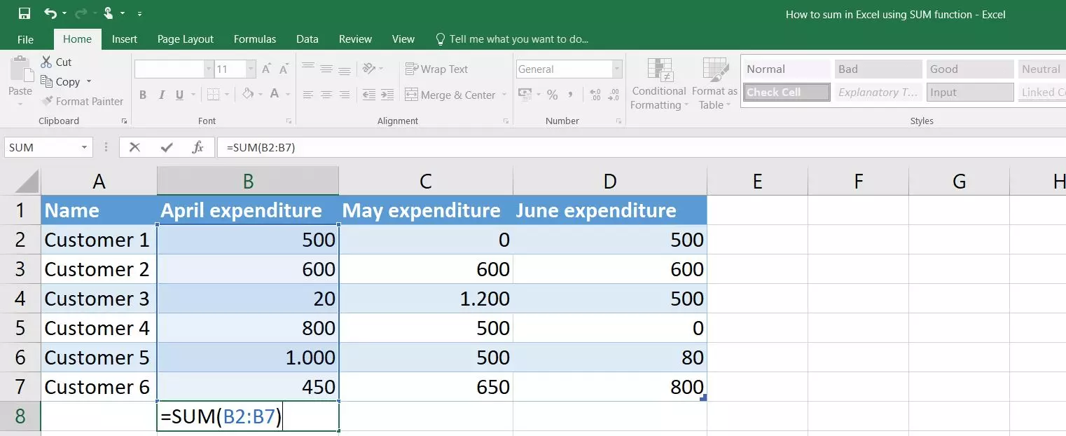 Excel : calculer la somme d’une colonne spécifique