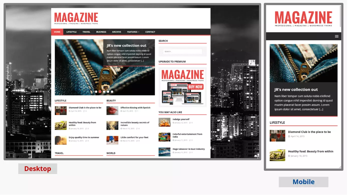 Captures d’écran des variantes du template de blog WordPress MH Magazine Lite