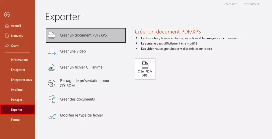 Convertir un PowerPoint en Word au moyen d’une exportation