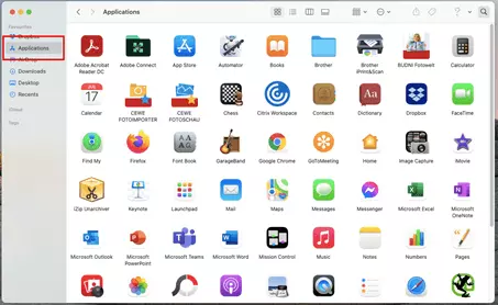 Vue Finder des applications installées