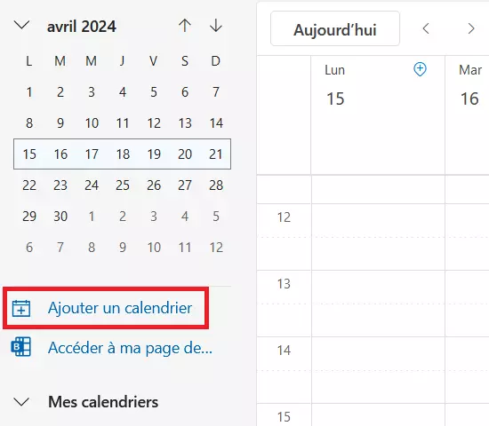 Application Web Outlook : ajouter un calendrier