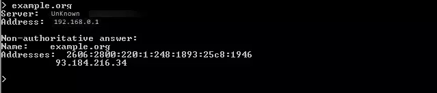 nslookup sous Windows : interrogation du domaine example.org