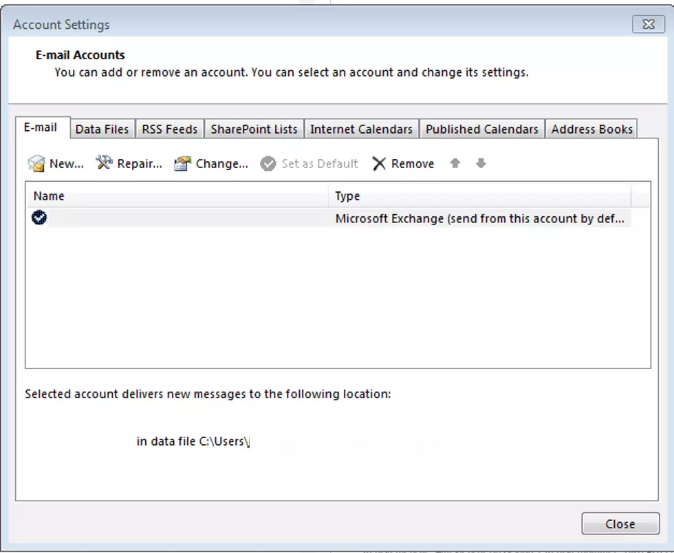 Paramètres du compte dans Outlook 2013