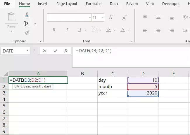 Fonction Excel DATE avec références de cellule