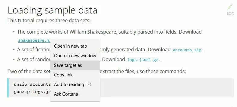 Exemples de base de données pour Kibana sur elastic.co