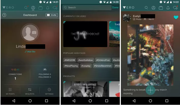 Interface utilisateur de Vero