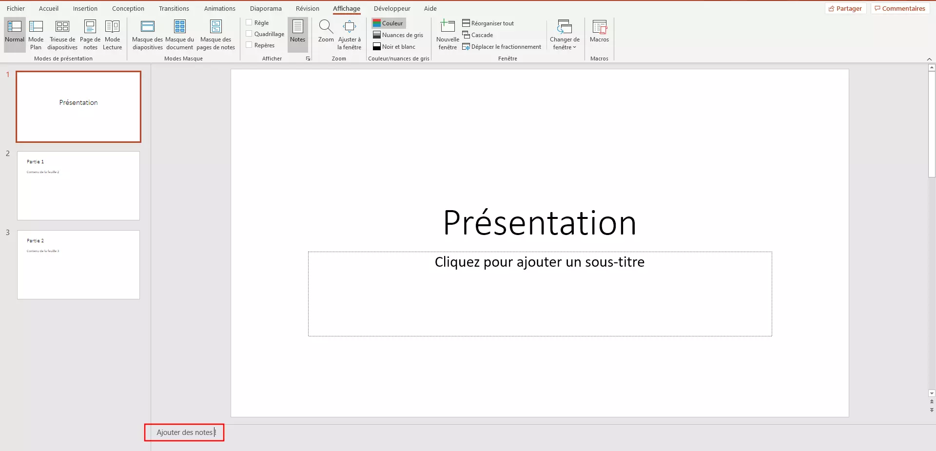 PowerPoint : entrer des notes dans la diapositive exemple.