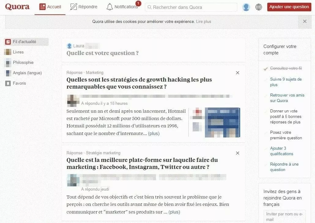Exemple d’un fil d’actualité sur Quora