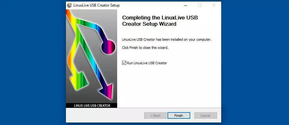 Fin de l’installation de LinuxLive USB Creator