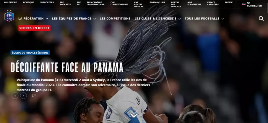 Capture d’écran de la page d’accueil du site Web officiel de la FFF