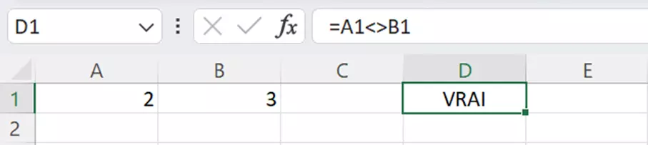 Exemple d’utilisation du signe d’inégalité d’Excel