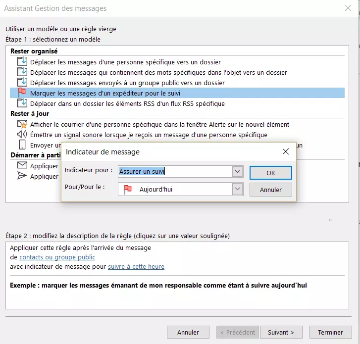 Assistant de règles Outlook : options de marquage des messages