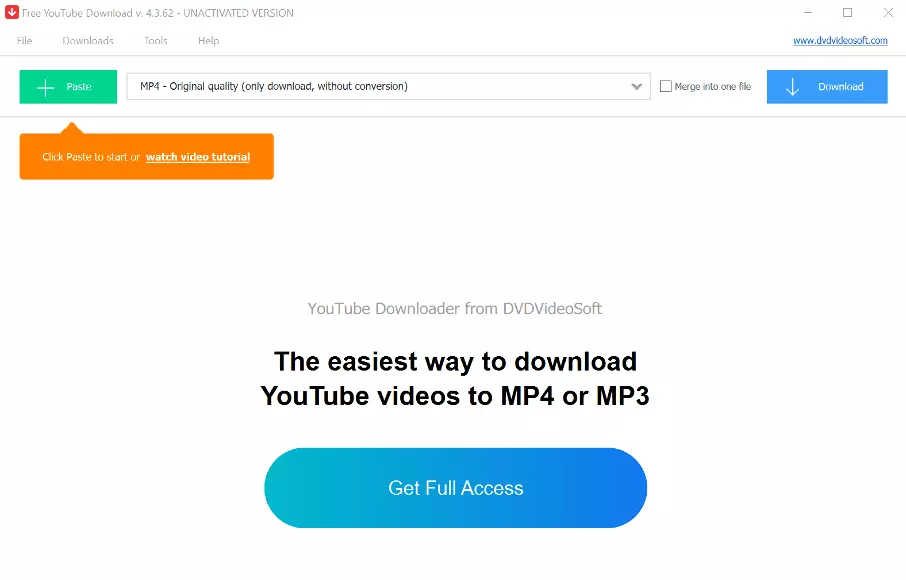 Interface graphique de l’outil de conversion Free YouTube Downloader