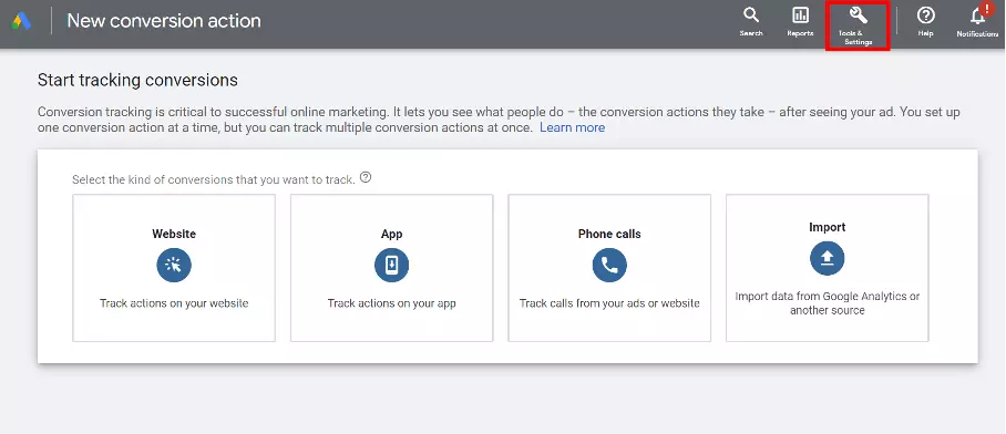 Les options pour le suivi des conversions dans Google Ads