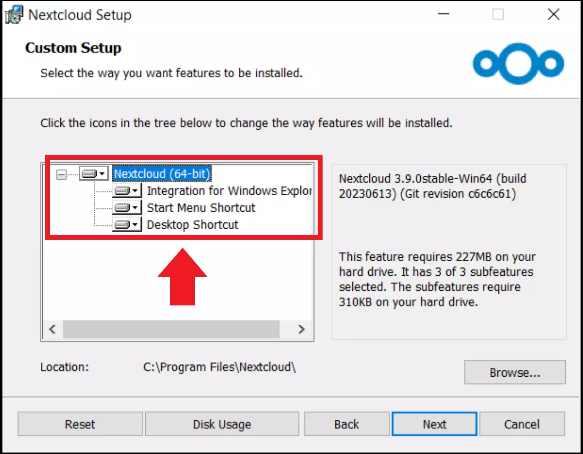 Paramètres d’installation du client Nextcloud