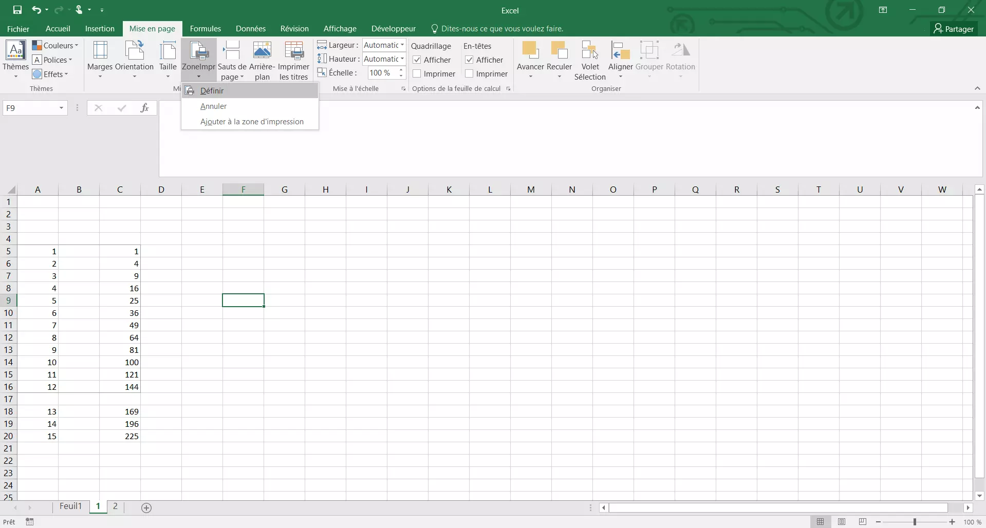 Définir la zone d’impression sous Excel