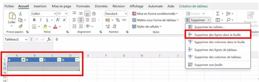 Excel : menu de sélection permettant d’afficher les lignes vides dans Excel