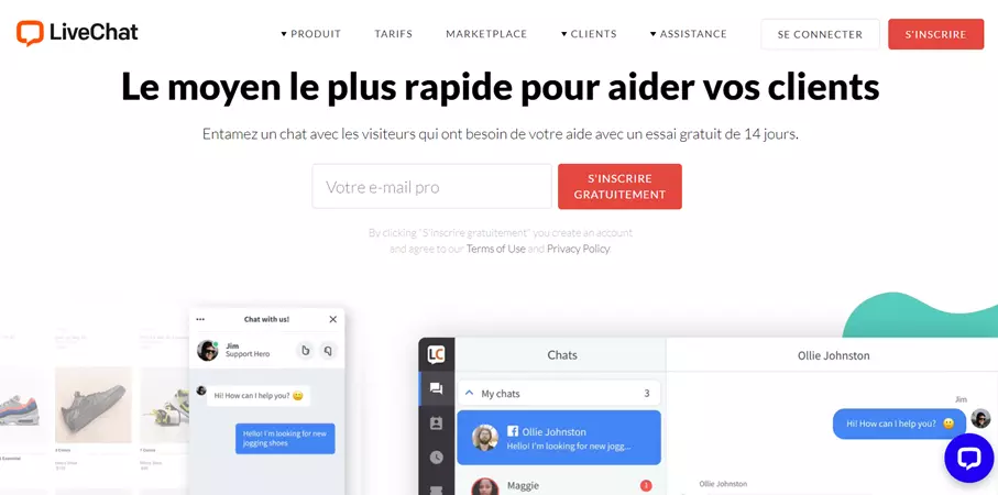 Page d’accueil de l’éditeur de logiciel de service client par chat en ligne LiveChat