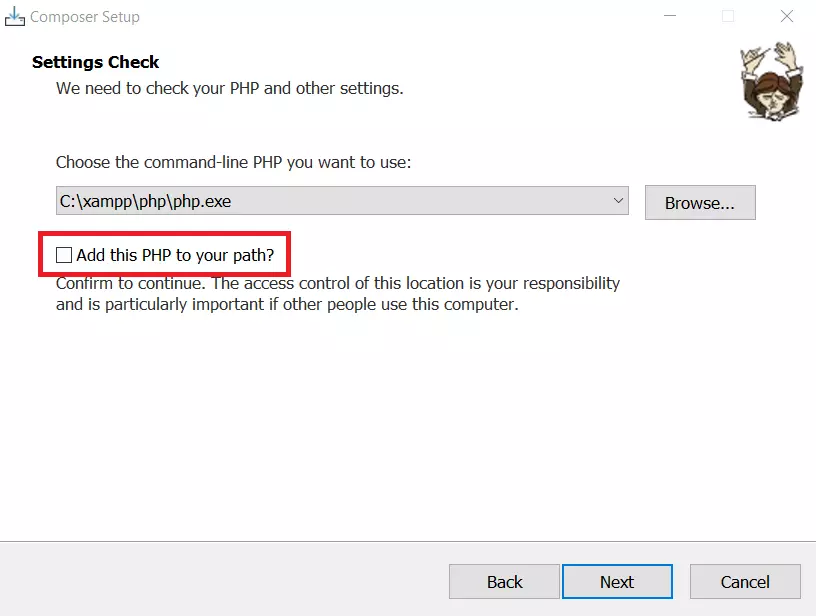 « Add this PHP to your path ? » pendant l’installation de Composer