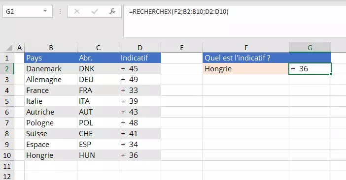 RECHERCHEX : exemple avec trois saisies obligatoires