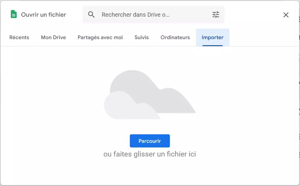 Capture d’écran du menu glisser-déposer de Google Sheets